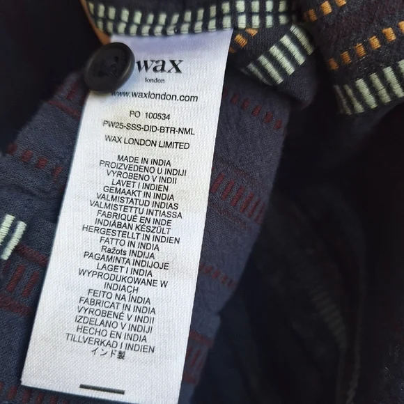 Wax London Men's Navy Dobby Striped Didcot Shirt L 100% Organic cotton NEW